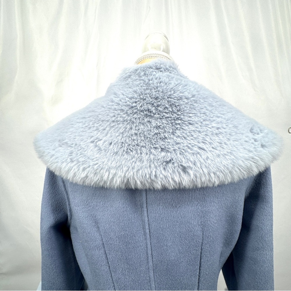 House of Harlow 1960 Ice Blue Faux Fur Wool Blend Winter Designer Coat - Picture 7 of 13